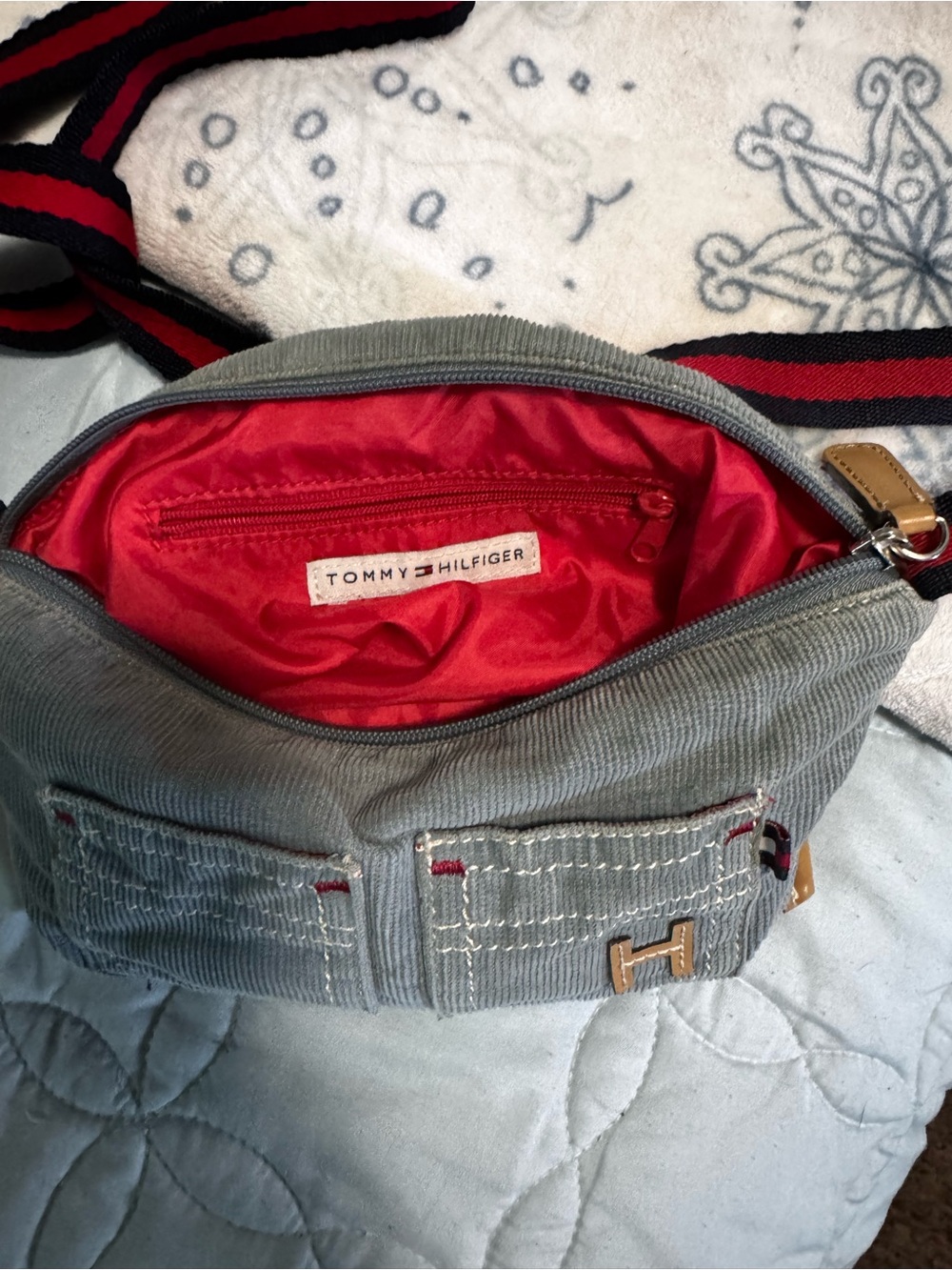 Canvas Crossbody Bag with Striped Shoulder Strap - Gray - Picture 2 of 5